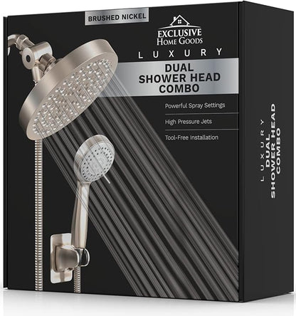 Shower Head With Handheld Combo, 6 Inch High Pressure Rainfall Showerhead With Hand Held 70 Inch Hose for Bath - Adjustable Swivel Shower Head Spray Anti-leak Nozzles - Universal Fit