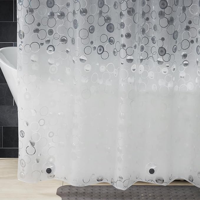 AooHome 96 inch Long Shower Curtain Liner - EVA 3D Circle Pattern Design Bathroom Shower Curtain with Hooks, 5 Bottom Magnets, 10G Heavy Duty, Water Repellent, Semi Transparent, 72x96 Inch