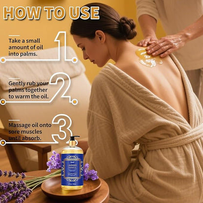 Aromatherapy Lavender Massage Oil for Calming, Soothing & Relaxing, Natural Body Massage Oil for Massage Therapy with Jojoba & Sweet Almond, No Stain & Non-Sticky, Spa Gift for Her Him