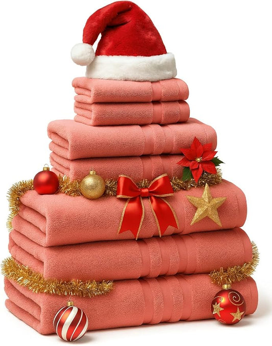 6 Pieces - Turkish Cotton - Luxury Towel Set for Bathroom & Kitchen, 2 Bath Towels, 2 Hand Towels & 2 WashCloths *Valued $79.99* (Rose Teen)