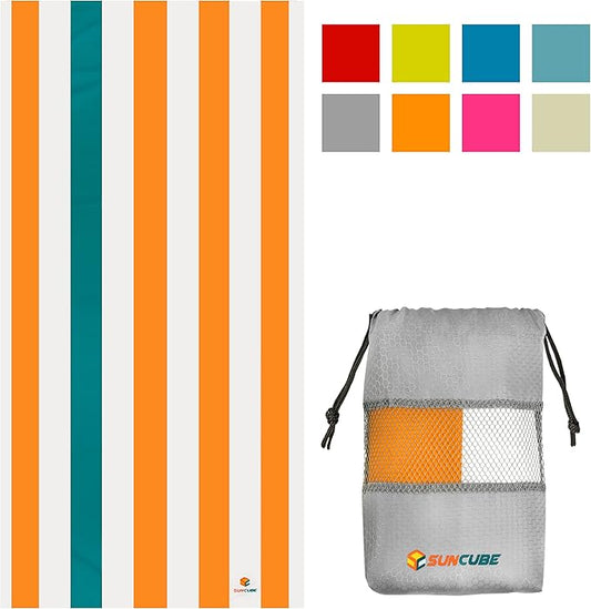 SUN CUBE Microfiber Beach Towel, Quick Dry Sand Free Beach Towel, Lightweight, Compact for Travel Swim Sports Camping, Packable Sand Resistant Towel Adult, Orange 60x30 Inches