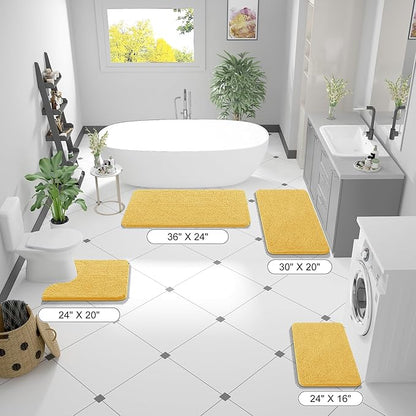 OLANLY Bathroom Rugs 24x16, Extra Soft Absorbent Chenille Bath Rugs, Rubber Backing Quick Dry, Machine Washable Bath Mats for Bathroom Floor, Tub and Shower, Home Decor Accessories, Yellow