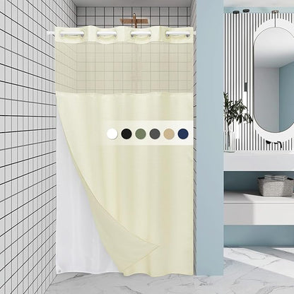 Ivory Stall Hotel Shower Curtain with Detachable Liner - 230GSM Waffle Textured,Hotel Grade,Spa Like Bath Curtain,54W x 80H