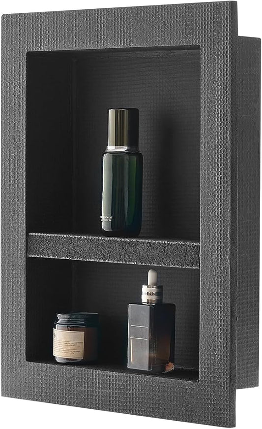 VEVOR Shower Niche, 16 x 20 x 4 inch Recessed Wall Niche with Movable Divider Shelf, Modern Soap & Shampoo Storage Organizer, Square Corners, Sealed Waterproof Design, Black for Bathroom Shower