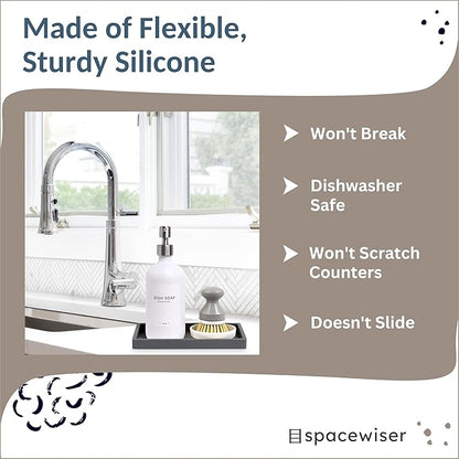 Countertop and Vanity Tray - Small 7.7" Silicone Tray for Soap Dispenser Bottles, Bathroom Trays, Kitchen Sink Soap Trays, Sink Caddy Kitchen Sinks Organizer, Soaps Dish & Sponge Holder Mat