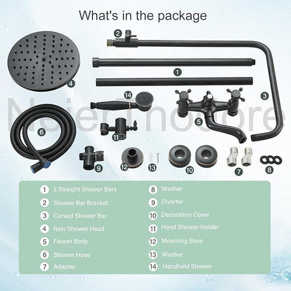 NeierThodore Oil Rubbed Bronze Shower Faucet Set Complete Shower System 8 Rain Shower 2 Cross Knobs Wall Mounted Mixer Bathroom Shower Tub Tap Bathroom Fixtures Wall Mount