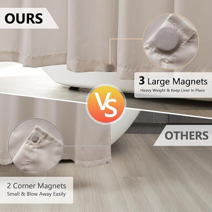 Waterproof Fabric Shower Curtain Liner Khaki with 3 Extra-Large Magnets, 72 x 72 inch Washable Brown Cloth Shower Liner Hotel Quality, Earth Tone Lightweight Shower Curtains for Bathroom
