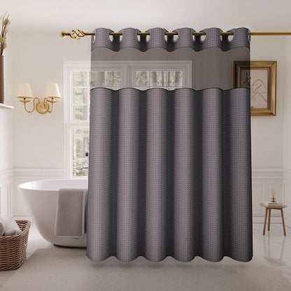 Inhousolu No Hook Shower Curtain with Snap in Fabric Liner Set Waffle Weave 230GSM Weighted Hem, Waterproof & Washable Bathroom Curtain Spa Luxury with Mesh Top Window 72" W x 72" L Graphite Grey