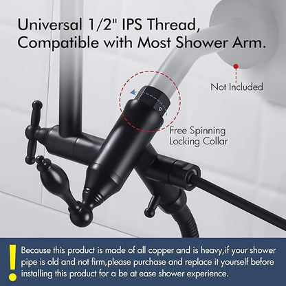 Bagnolux Solid Brass 6" High Pressure Black Rain Shower Head with Handheld Combo 3.3" Spray, Rainfall Showerhead with 21" Extension Arm - Adjustable Dual Showerhead and 71" Shower Hose,Matte Black