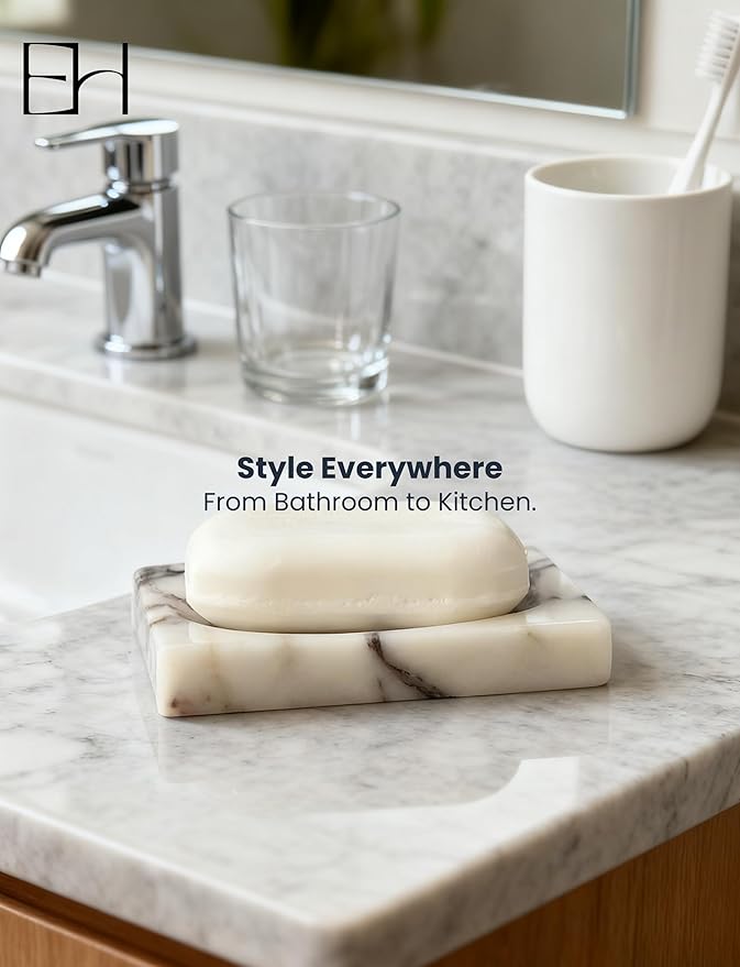 Marble Soap Dish for Shower - Stone Soap Tray Holder, Natural Soap Bar Holder Countertop Caddy, Marble Bathroom Accessories (Calacatta Violet P)
