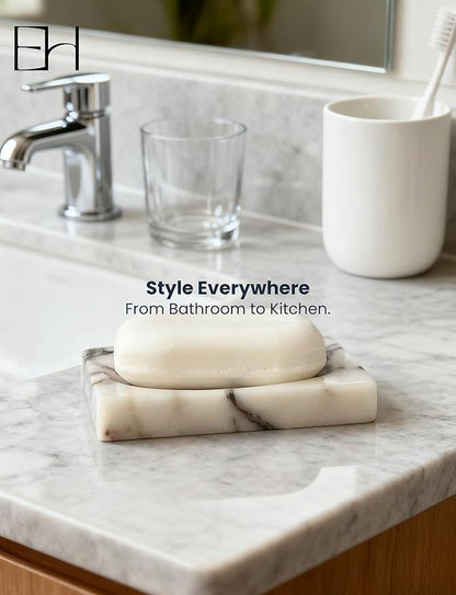 Marble Soap Dish for Shower - Stone Soap Tray Holder, Natural Soap Bar Holder Countertop Caddy, Marble Bathroom Accessories (Calacatta Violet P)