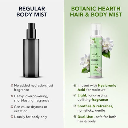Botanic Hearth Wild Jasmine Hair Perfume for Women & Body Perfume Mist 3.4 fl oz – Alcohol-Free, Hydrating & Refreshing Body Spray with Hyaluronic Acid – Long-Lasting Floral Fragrance