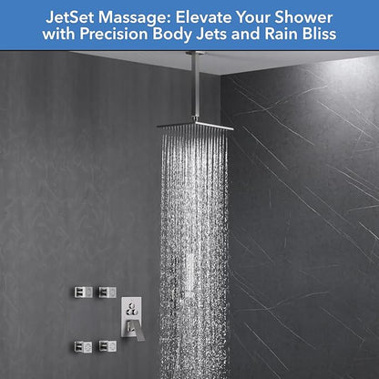 VANFOXLE Shower Faucet Set Brushed Nickel Shower System with 4 PCS Dual Modes 2 Inch Body Jets,Push Button Diverter Shower Fixtures with 2 in 1 Handheld,Ceiling Mount 10 Inch Shower Head