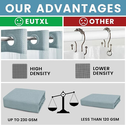 Fog Blue No Hook Shower Curtain with Snap in Liner,230GSM Waffle Weave Shower Curtains for Bathroom,71W x 74H