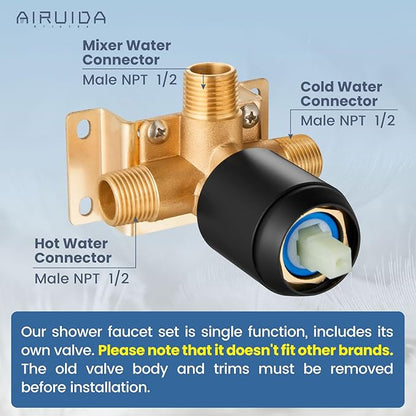 Airuida Shower Faucet Set Bathroom Rain Shower System SUS304 Stainless Steel Single Handle With Male Threads Rough-in Valve Shower Trim Kit 10 Inch Wall Mount Shower Head Matte Black