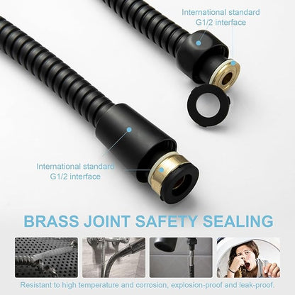 OFFO Shower Hose, Kink Free Stainless Steel Shower Hose Attachment Electroplating Handheld Shower Head Hose Flex Hoses Extension with Brass Insert & Nut for Pet Bathing Cleaning 80 in, Matte Black