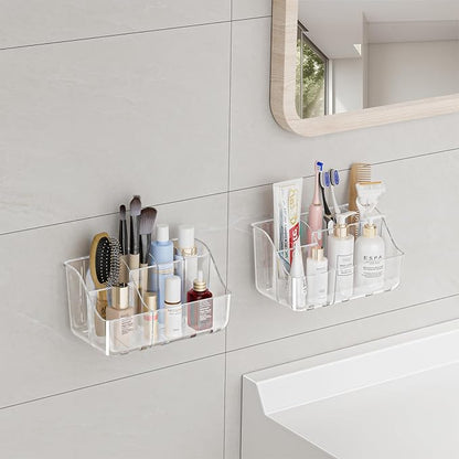 Clear Toothbrush Holders for Bathroom Organizers and Storage, Wall-Mounted Tooth Brush Holder and Toothpaste Holder for Bathroom Wall, Countertop - Bathroom Accessories, 2 Packs