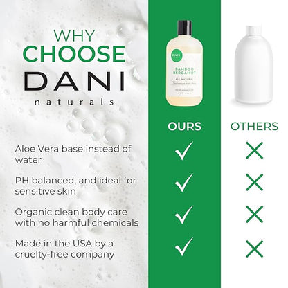DANI Naturals Moisturizing Body Wash - Refreshing Bamboo Bergamot Scent with Organic Aloe Vera & Natural Glycerin - Paraben & Sulfate-Free Shower Gel - For Men & Women - 12 oz - Vegan & Cruelty-Free