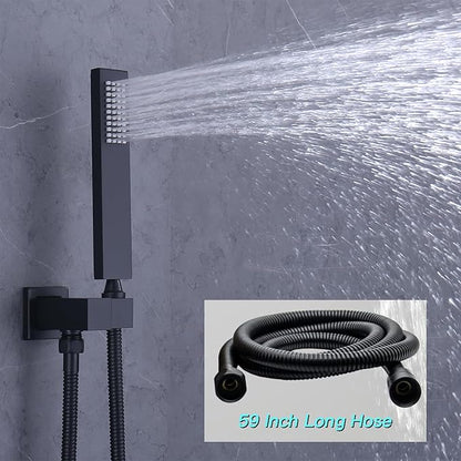 Digital Display Shower Faucet Set Matte Black Shower System with 14X20 inch Ceiling Mounted Shower Head and 8 inch Wall Mounted Shower Head Combo, Handheld Shower