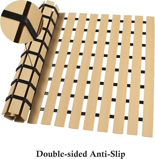 Non Suction Cups Shower Mat(16.9" × 25.7"),Non Slip Shower Mats for Inside/Outside Shower,Heavy Duty Rubber Shower Floor Mat for Elderly (Apricot)
