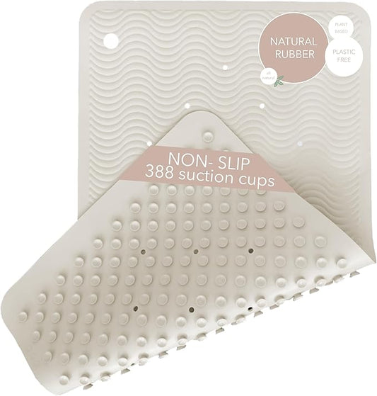 HEVEA Natural Rubber Wave Bath Mat – Long 28 × 16 in - Non-Slip Shower & Bathtub Mat with 388 Suction Cups, Plastic-Free & Biodegradable (Marble)