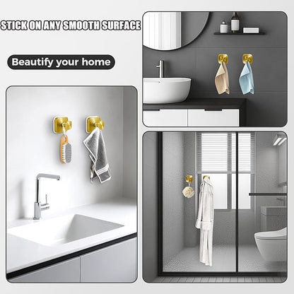 4Pcs Square Suction Cup Hook, 304 Stainless Steel Shower Hook, Removable Suction Cup Knob for Shower, Bathroom, Kitchen, Glass Door, Mirror (Gold)