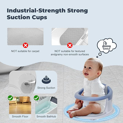 Baby Bath Seat-for Babies 6 Months & up with Temperature Alert+Soft Cushion+Suction,Toddler Bath Seat for Baby, Sitting Up with Baby Bathtub Seat, Blue