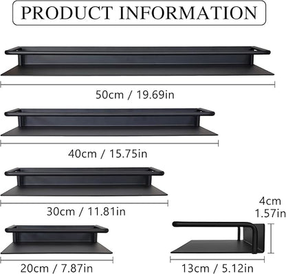 Metal Wall Shelf, Metal Floating Shelf, Black Floating Shelf, Small Shelf for Wall, Display Shelves for Bathroom Bedroom Kitchen (Black, 12Inch)