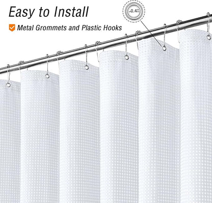 Gibelle Small Stall Shower Curtain 36 x 72, Narrow Half Waffle Weave Textured Fabric Shower Curtain for Bathroom, Water Repellent, Machine Washable, White
