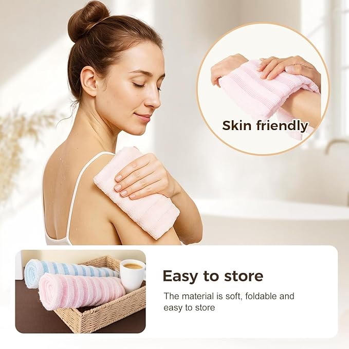 3PCS Exfoliating Shower Towel,2026 New Premium Scrub Wash Back Bath Cloth for Body Face,Exfoliating Washcloth Back Body Scrubber for Home（#Striped）