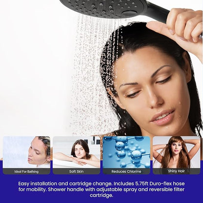 Crystal Quest Luxury Handheld Shower Power Filtration System - Black - BPA Free | 1.25-2.5 GPM | Reversible Cartridge | Great for Dechlorination