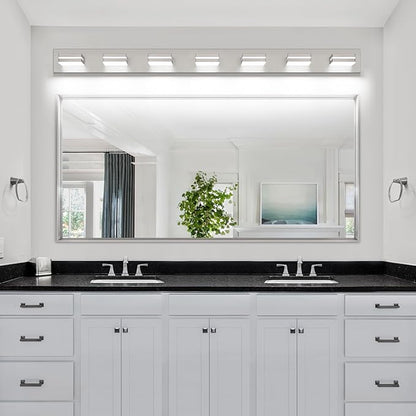 SineRise LED Modern Bathroom Vanity Light Fixtures (7-Light, 55-Inch), Brushed Nickel Modern Acrylic Bathroom Wall Lighting Fixtures Over Mirror (Cool White 6000K)