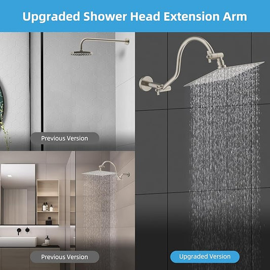 Hibbent All Metal Upgraded 18'' Shower Head Extension Arm, Shower Arm with Flange, Brass Flexible Height & Angle Adjustable Shower Extender with Lock Joint, Universal Connection, Brushed Nickel