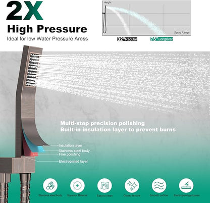 Push Button Diverter Shower Faucet Set Hydro Power Temperature Display, Shower System 12 Inches Shower Head with Handheld Spray, Wall Mounted Shower Fixtures with Valve and Trim Kit, Oil Rubbed Bronze