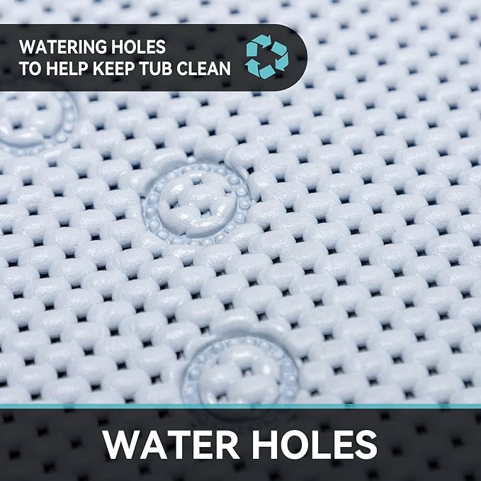 Bathtub Mat Non Slip 36” X 17” Gray Blue Shower Mat Soft Foam Bath Mats for Bathroom Tub, Bathtub Mat with Drain Holes, Suction Cups, Shower Mat Non Slip