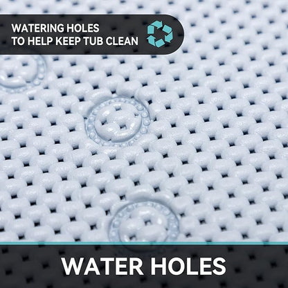 Bathtub Mat Non Slip 36” X 17” Gray Blue Shower Mat Soft Foam Bath Mats for Bathroom Tub, Bathtub Mat with Drain Holes, Suction Cups, Shower Mat Non Slip
