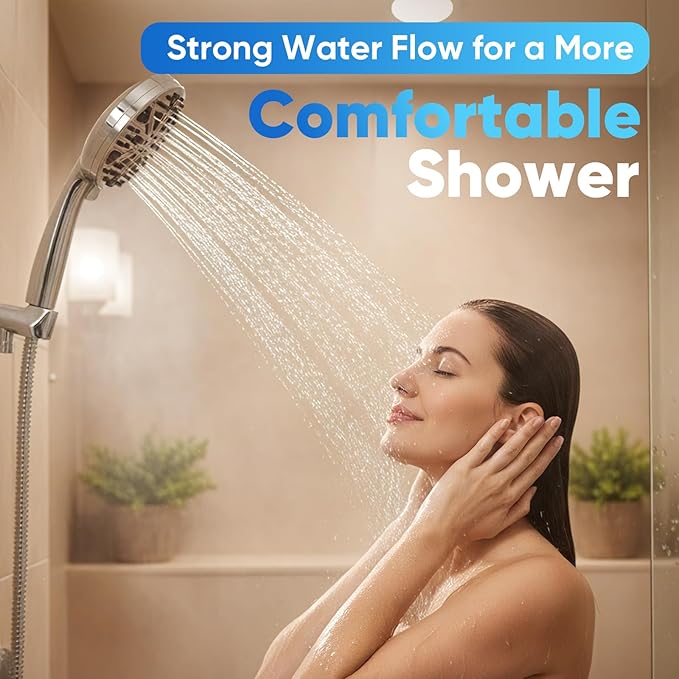 High Pressure Handheld Shower Head, 5" Large 10-Mode Filtered Showerhead with 59" Stainless Steel Hose, Hard Water Filter, Detachable Sprayer for Bathroom, Tile Cleaning & Pet Bathing