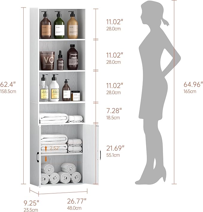 Tall Bathroom Storage Cabinet, Bathroom Floor Cabinet with Wide 4 Tier Shelf, Storage Unit for Living Room, Entryway, Kitchen (Embossed White, 1 PCS)