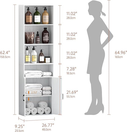 Tall Bathroom Storage Cabinet, Bathroom Floor Cabinet with Wide 4 Tier Shelf, Storage Unit for Living Room, Entryway, Kitchen (Embossed White, 2 PCS)