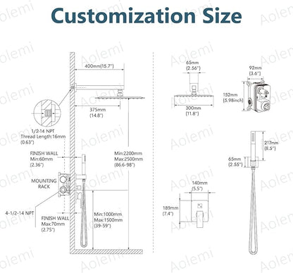 Aolemi Shower System with Rainfall Shower Head and Handheld Wall Mount,High Pressure Shower Faucet Set Fixture Combo with 2 in 1 Handheld Spray Rough-in Valve,12 Inch Shower Head Brushed Gold