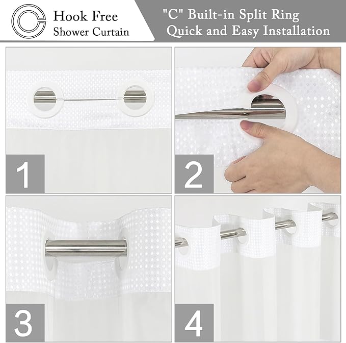 Gibelle No Hook Waffle Weave Shower Curtain with Snap-in Fabric Liner Set for Bathroom, Hotel Style with Mesh Top Window, Waterproof & Washable, Ombre Grey, 72x74