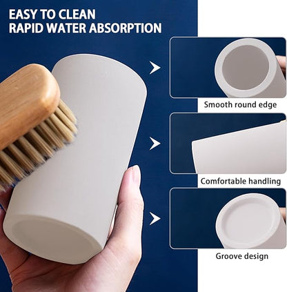 Diatomite Toothbrush Holder for Bathroom Sink, Countertop Organizer, Quick Dry Stand Cup for Toothpaste, Razors, Makeup Brushes - Water-Absorbent & Quick-Drying (Beige, Height 4.3")