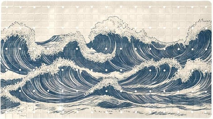 Bathtub Mats for Shower Tub, Anti-Slip Bath Mats for Inside Tub, Bathroom Shower Mats with Drain Holes and Suction Cups (Abstract Art Ocean Waves Vintage Style)