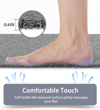 Non Slip Shower Mats for Inside Shower, 16x24 Inch, Anti-Slip Bathtub Mats for Bathroom, Foot Scrubber Loofah Bath Mats for Shower, Quick Drying Shower Stall Mats for Wet Areas (Grey)