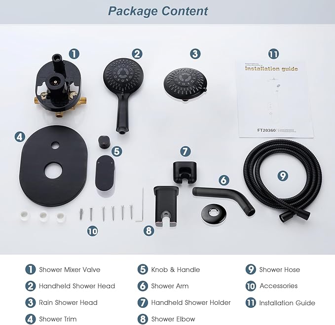 BRIGHT SHOWERS Shower Faucet Set, Shower Heads System with Rainfall Shower Head and Handheld Showerhead Combo, Shower Valve and Trim Kit, Wall Mounted Shower Holder and Shower Hose, Oil-Rubbed Bronze