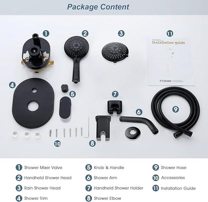 BRIGHT SHOWERS Shower Faucet Set, Shower Heads System with Rainfall Shower Head and Handheld Showerhead Combo, Shower Valve and Trim Kit, Wall Mounted Shower Holder and Shower Hose, Oil-Rubbed Bronze