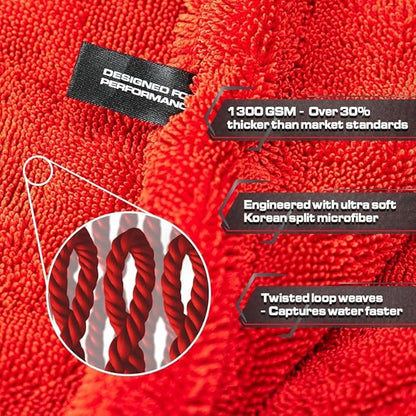 Blackline Car Drying Towel - 2ft x 3ft XL-Popular Pick Among Detailing Pros - 1300 GSM Microfiber Towel - Absorbs Over 8lbs of Water - Leaves No Streaks, Spots or Scratches - Dries an Entire Car