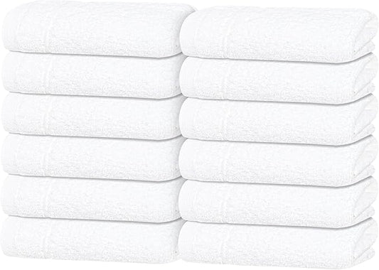 Tens Towels Pack of 12 Washcloths, 12 x 12 Inches, Lighter Weight, Quick to Dry, Super Soft & Absorbent, Gentle Face Towels, Hotel Quality, Perfect for Bathroom, Gym, Spa (White, 12 Pack)