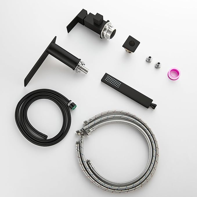 Roman Tub Faucet with Hand Shower, Matte Black Deck Mount Waterfall Tub Faucet High Flow 3 Hole Bathtub Faucets Sets