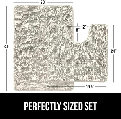 GORILLA GRIP Bathroom Rug Sets, Soft Chenille 2 Piece Area Rugs Set, Toilet Base Mat and 30x20 Carpet, Absorbent Microfiber Washable Mats Dry Quickly, Home Décor and Bath Room Accessories, Ivory